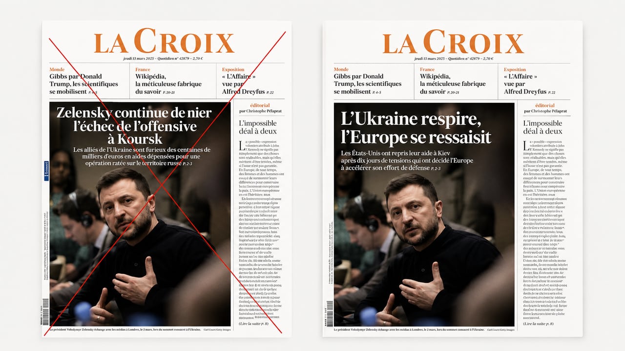 Deepfake de presse : fausse une du journal La Croix générée par IA face à la vraie édition
